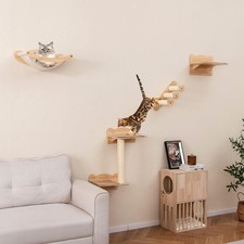 Cat Wall Shelves w/ Hammock 2-step Cat Tree Perch Non-slip Carpet Mat for Indoor