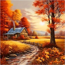Autumn Landscape Diamond Painting Kits for Adults, Fall Diamond Art Kits for Beg