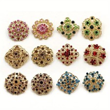 Elegant Rhinestone Flower Brooch Lapel Pin, Aluminum for Women Gift Gold 