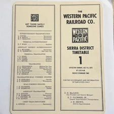 Western Pacific Railroad Company Timetable #1 Sierra District July 1970