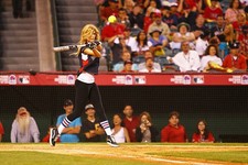 Model Marisa Miller bats during the Taco Bell All-Star Legends & C- Old Photo