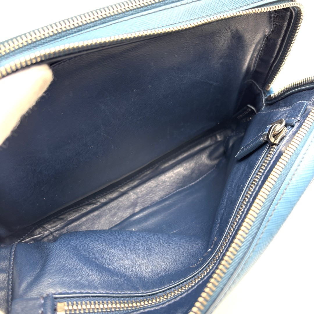 PRADA VR0052 Saffiano Leather Sky Blue Clutch Bag Men’s Travel Business thumbnail 6