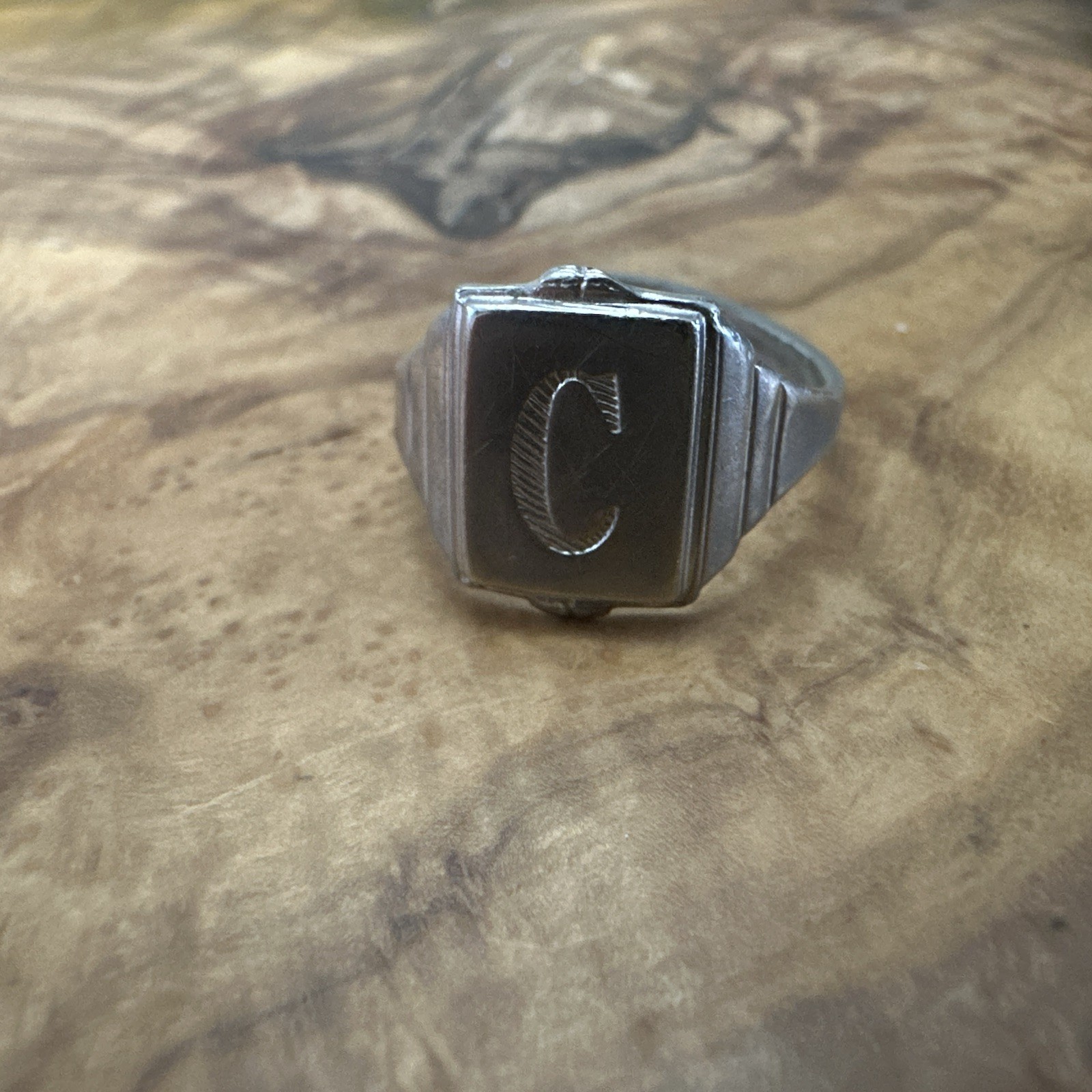 Vintage Nickle Silver Monogram Ring Initial C Art… - image 6