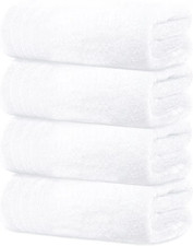 Pack of 4 White Bath Towels 30x60 100% Cotton Soft Absorbent Quick Dry Large