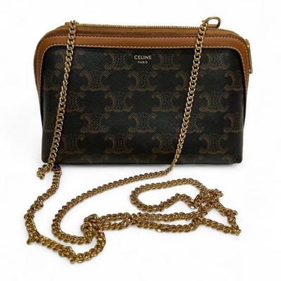 Celine Clutch On Chain In Triomphe Canvas Tan Authentic With Box