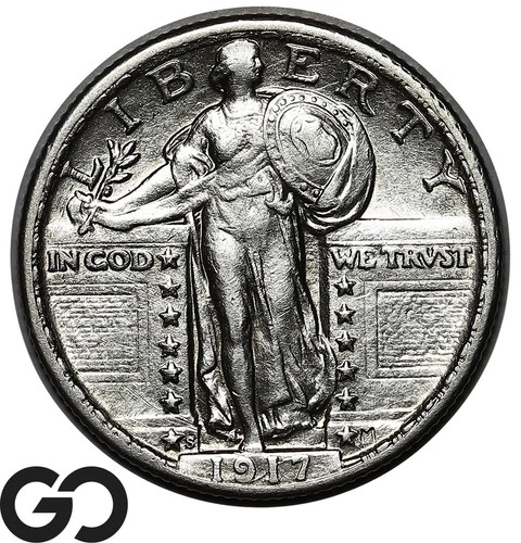 1917-S Standing Liberty Quarter, Type 2, Choice AU+ Better Date