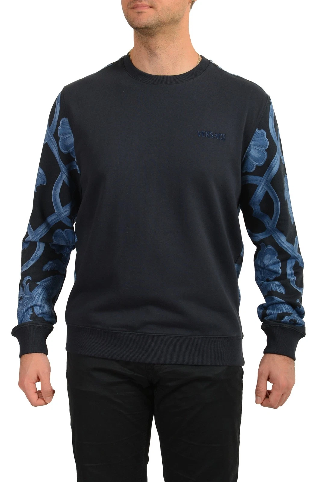 Versace — Versace Men's Navy Blue & Blue Barocco Print Cotton Sweatshirt US L IT 52
