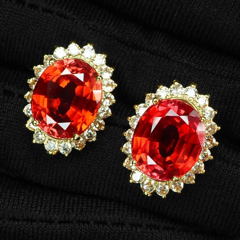 Orecchini abbaglianti in argento sterling 925 con zaffiro arancione... - Immagine 2 di 4