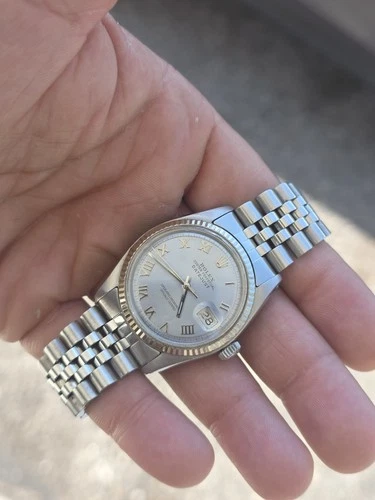 Rolex Datejust 1601 18k Gold Bezel 70s Jubilee Non Quick Set Cal 1570 Works READ