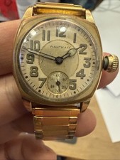 ~1920-30s Waltham Men's Watch Cushion Trench Watch 14k Gold fill 15 Jewels runs