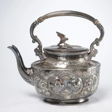 Antique Silver Plated Tilting Teapot Spirit Kettle Bird Finial