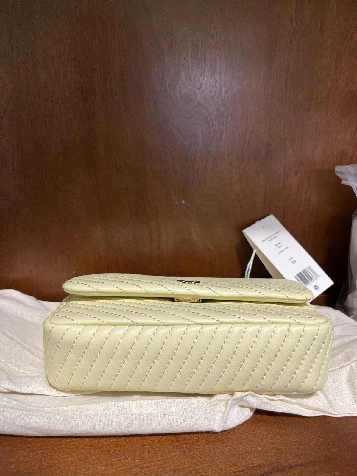 Borsa a tracolla Tory Burch Kira Moto Quilt Mini Flap in pelle limone nuova con etichette