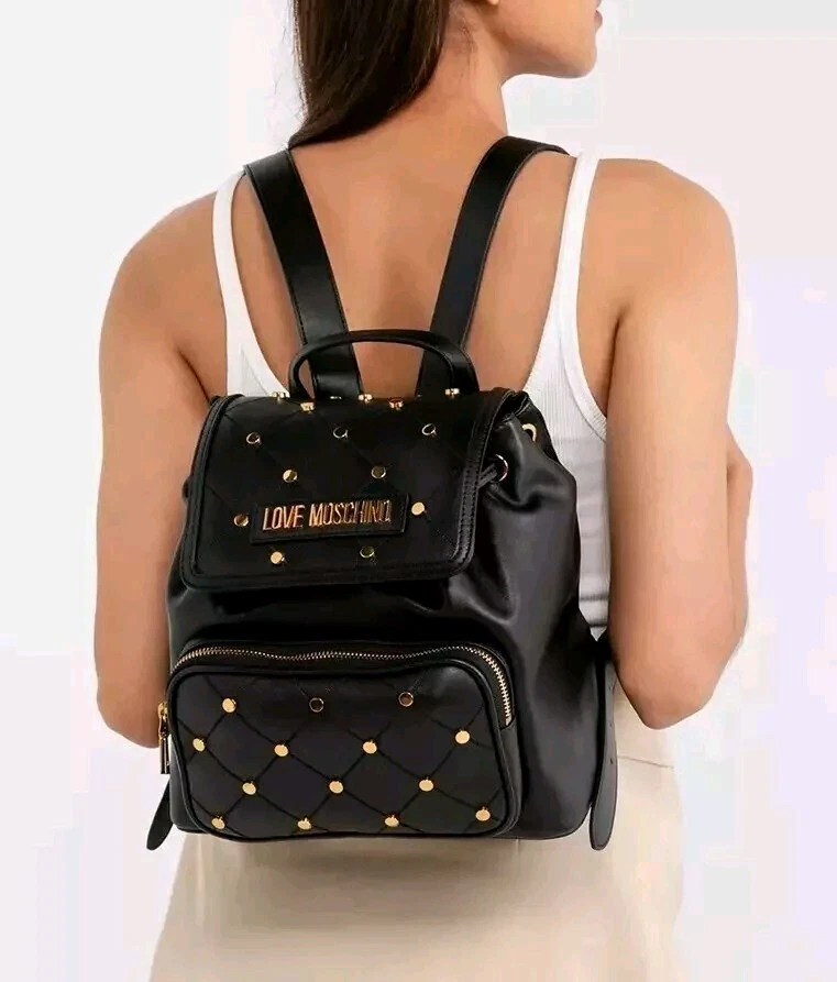 Love Moschino Backpack Gold Studded Black Rucksack  - Image 2 of 4