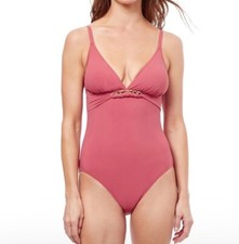Profile By Gottex Unchain My Heart One Piece Swimsuit Size 10 Cinnamon V-Neck