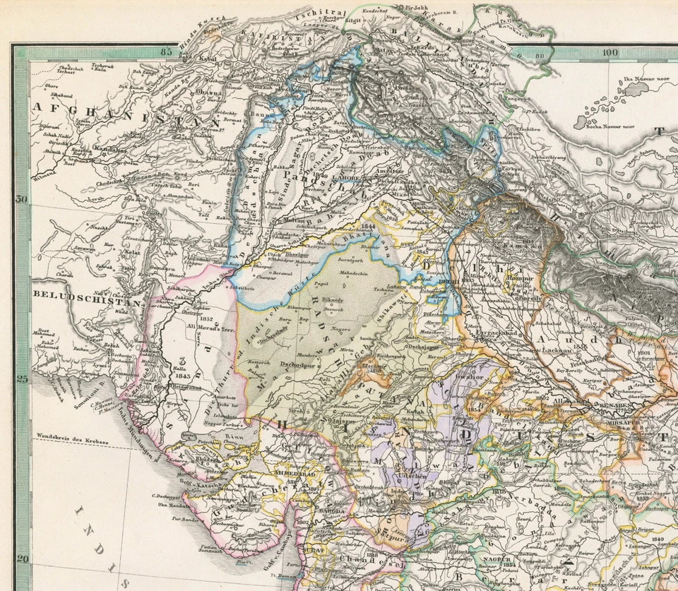 Antique Map "Vorder_Indien" (India) Stieler - Berghaus, 1870 - Image 3 of 4