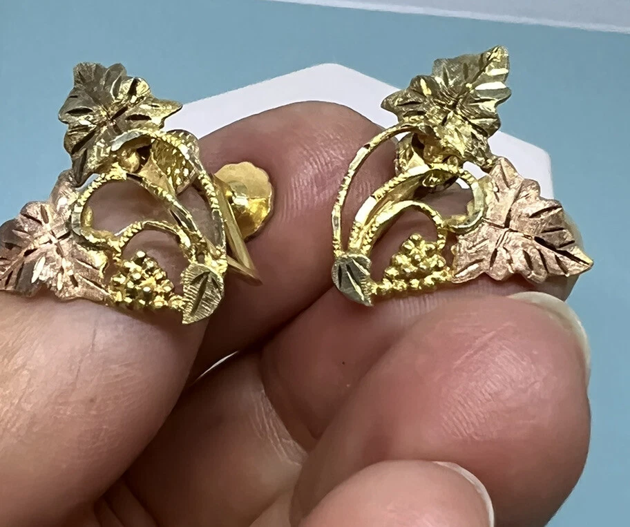 10k Multi toned gold earrings Non-pierced Black Hills leaves large 3.8 Grams - Image 3 of 4