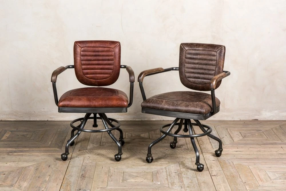 LEATHER VINTAGE STYLE OFFICE CHAIR DESK CHAIR WITH WHEELS 2