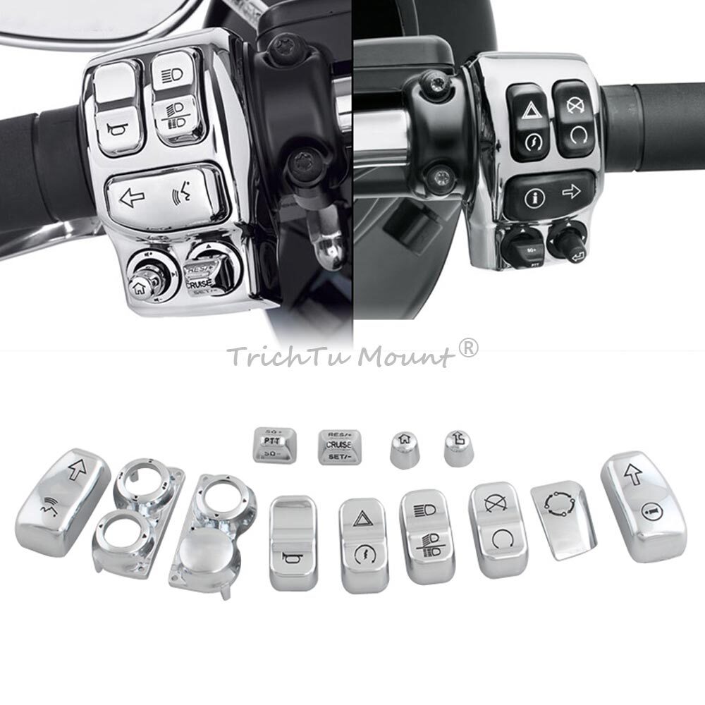 13-Piece Chrome Switch Cap Kit – Fits Harley Touring, Street Glide, Road Glide (2014-Up) – Easy Upgrade