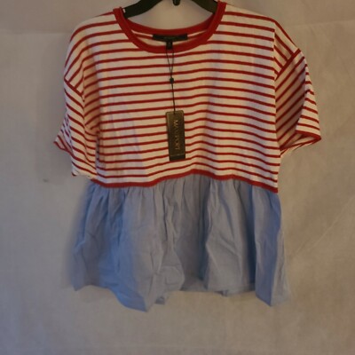 MaxSport Women's Red Ivory Blue Striped Top Size M & XL Msrp $148