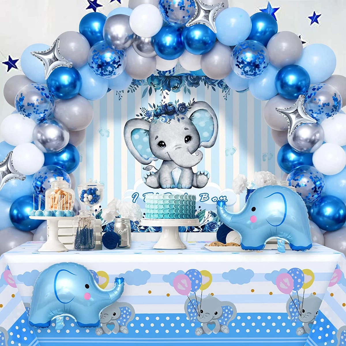 Elephant Baby Shower Decorations for Boy Blue Elephant Balloon Garland Kit It's A Boy Back