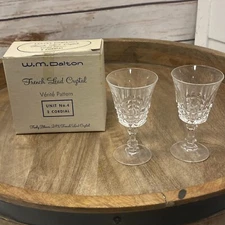 2 VTG W M Dalton Finely Blown 24% French Lead Crystal CORDIAL Verite Pattern Box