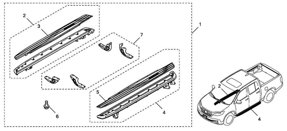 Genuine OEM Honda Ridgeline Chrome Running Board Set 2017-2023