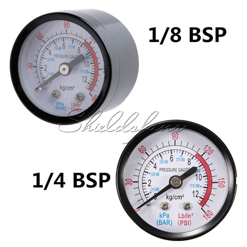 1/4" & 1/8" BSP Air Compressor Pressure Gauge - 0-180 PSI / 0-12 Kg/cm² - Male Threaded