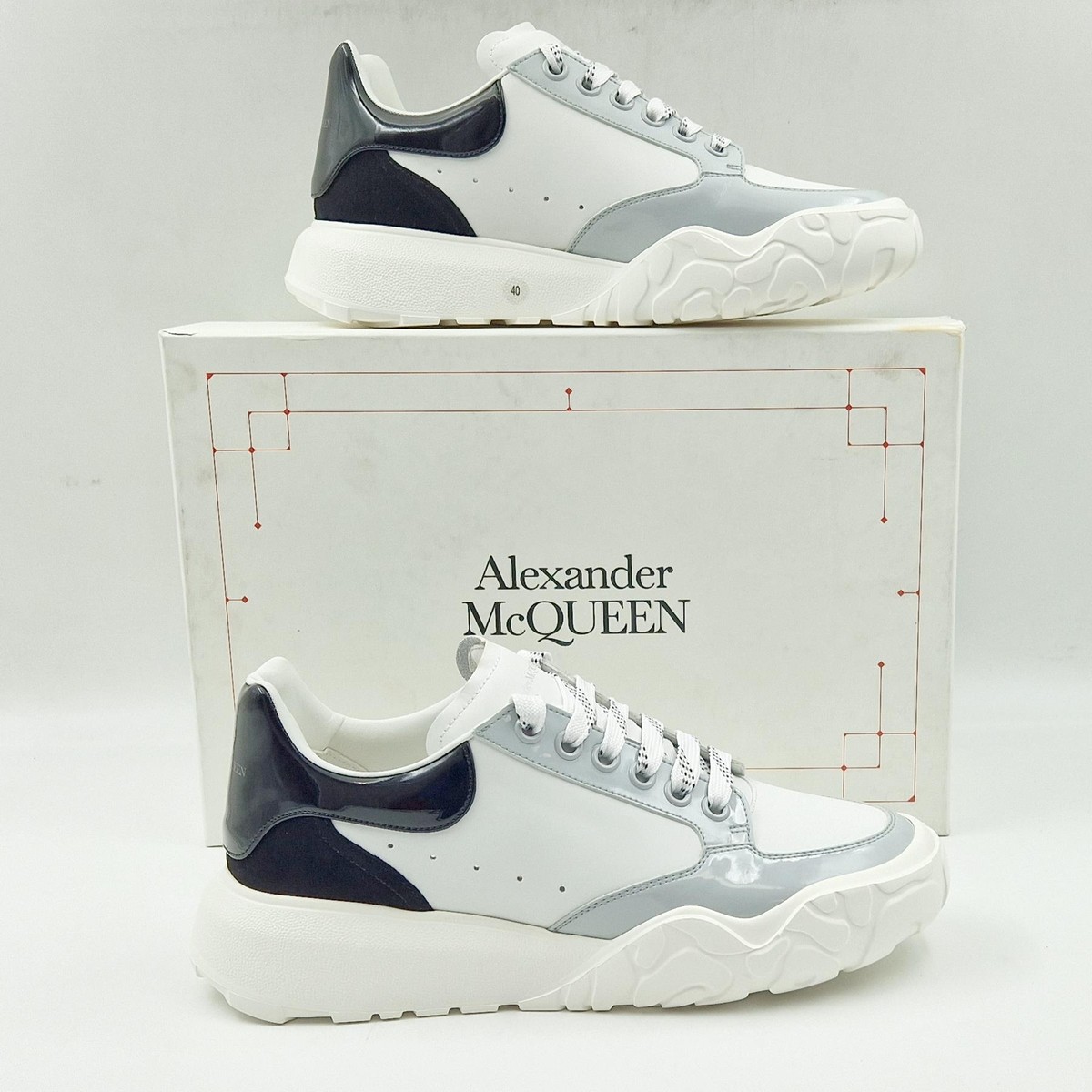Alexander Mcqueen Oversized Court Trainers White Black Unisex UK