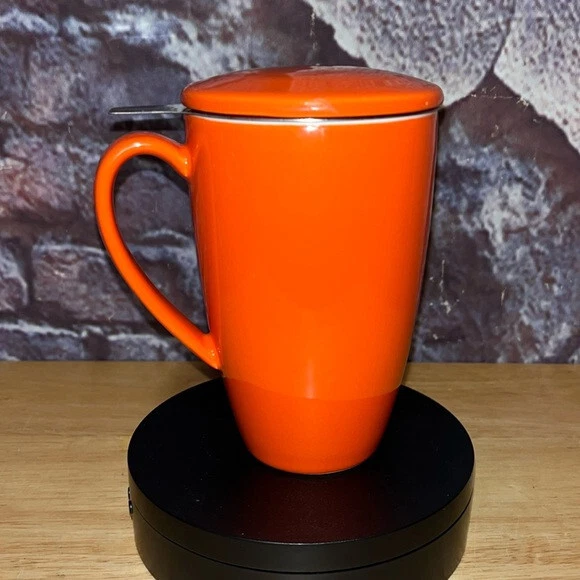 Sweese 15oz Porcelain Tea Cup With Infuser And Lid Loose Leaf Tea Mug Orange EUC