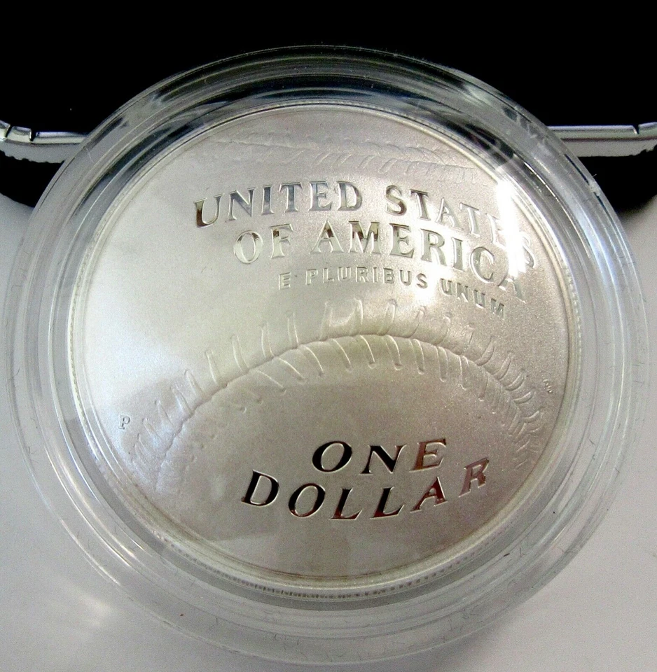 2014p Baseball Commemorative Silver Dollar 90% Silver Curved Deep Cameo Proof - Image 2 of 4