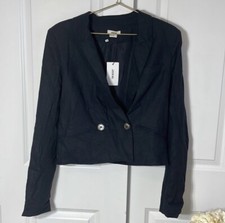 Jason Wu Black Linen Blend Cropped Blazer Size M NWT B5 