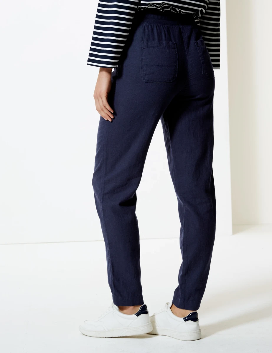 M&s linen blend peg leg best sale trousers