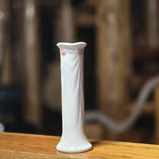 Vintage FTDA 1985 Bud Vase White with Pink Hearts 7" tall Collector Decor