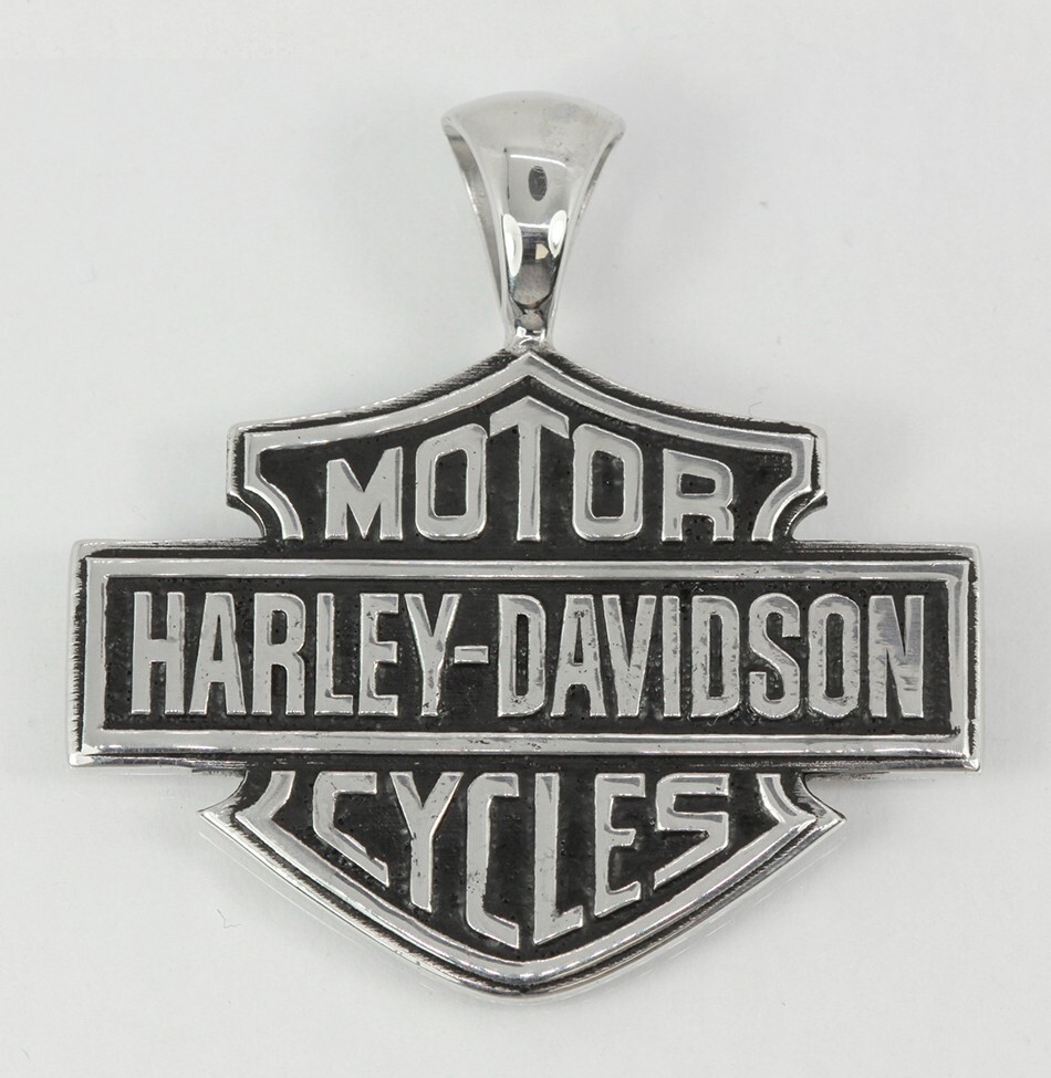 Harley-Davidson Sterling Silver Biker Pendant Necklace Large Heavy