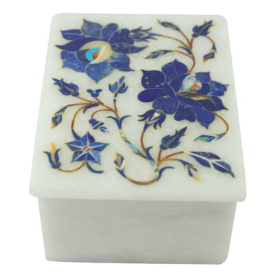 4''x3'' Marble Inlay Jewelry Box Semi Precious Stone Handmade Inlay work