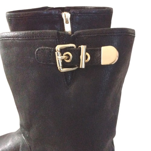 Vince Camuto Black Leather Moto Boots Tall Buckled Biker Boots Women's size 8 - Picture 7 of 15