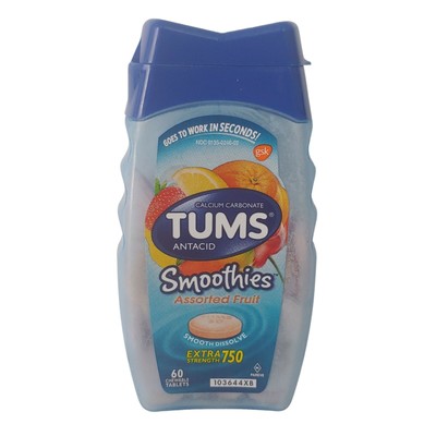 Tums Smoothies Ex Strength 750 mg, Assorted Fruit, 60 Tablets