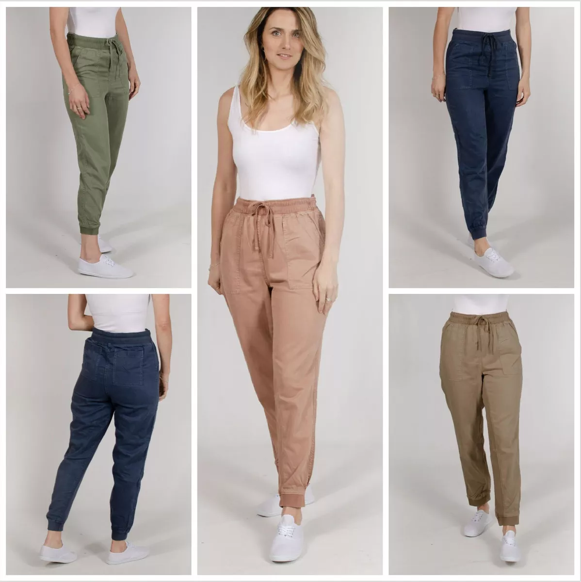 Womens Tencel Ankle Grazer Jogger Pants Trousers Elastic Waist