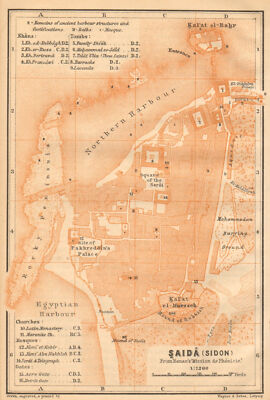 Sidon / Sayda antiker Stadtplan. Libanon 1912 alte Kartenkarte