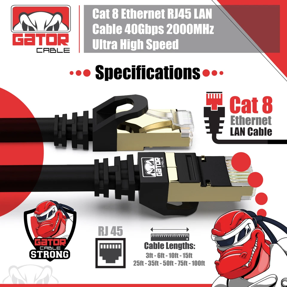 Cat 8 Ethernet Cable 40Gbps RJ45 LAN Patch Cord Gold Plated High Speed Lot - Image 3 of 4