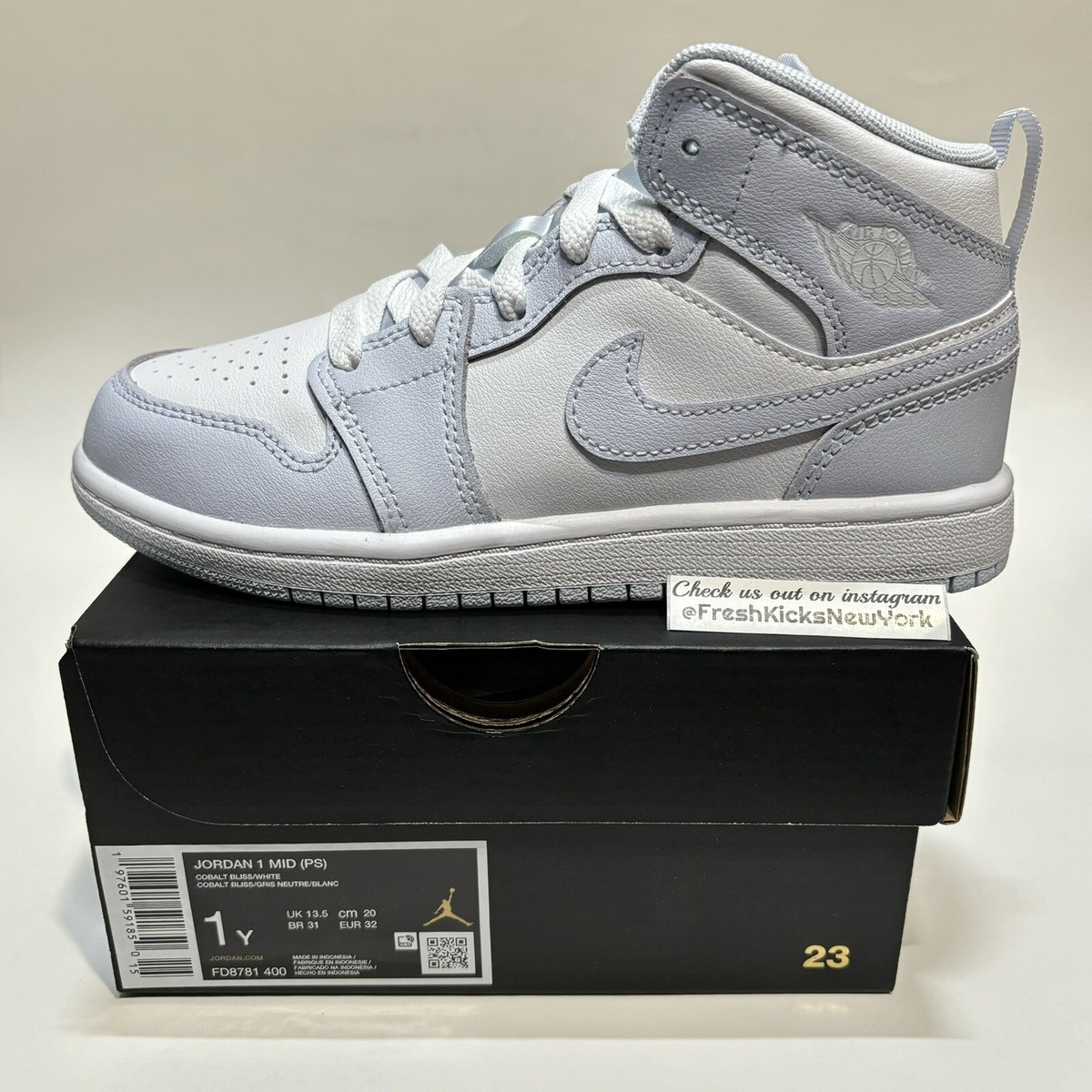 Jordan 1 Mid Cobalt Bliss Little Kids Size 1Y PS New FD8781