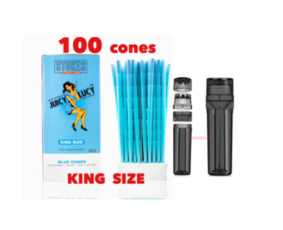 RAW juicy lucy BLUE cone KING size 100PK MADE IN FRANCE+3in1 filler grinder