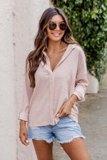 NEW SUNSET LIVING PEACH TEXTURED STRIPED BUTTON FRONT BLOUSE FINAL SALE