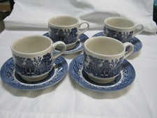 Lot of 4 Blue Willow Ware Cups and Saucers by Churchill England