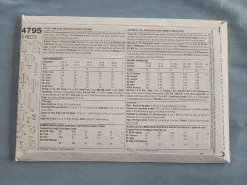 🦋 SIMPLICITY #4795-ADULT NATIVITY-JOSEPH-MARY-WISE MEN COSTUME PATTERN XS-XL FF - Picture 3 of 4