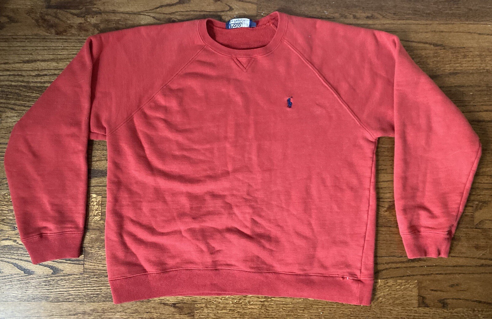 Felpa Vintage Polo Ralph Lauren Raglan Uomo Taglia Media Rosso Pullover Pony