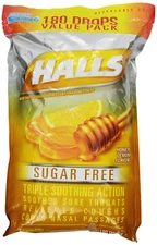 HALLS Sugar-Free Cough Drops Honey Lemon 180 Count *New*