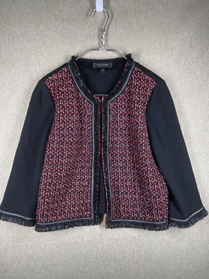 St. John — St John Blazer Jacket Womens 8 Red Black Boucle Chain Fringe Trim