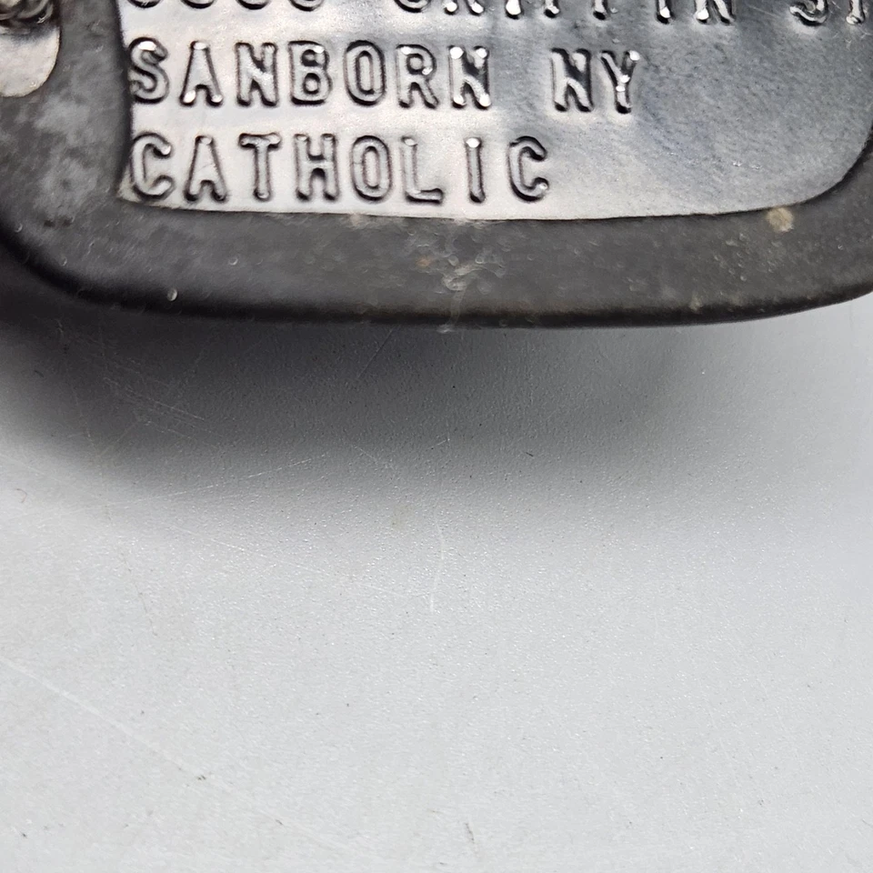 Vintage 1993 Military Dog Tag Necklace Catholic Pendant Silver Ball Chain - Image 4 of 4