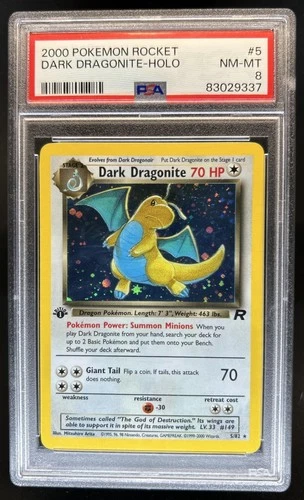2000 Pokemon Team Rocket First Edition Dark Dragonite Holo #5/82 PSA 8